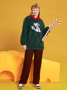 TOM & JERRY X SHEIN Của phụ nữ Thêu Mô hình Cartoon Lông cừu Hoodie Với dây rút - Nhiều màu - Xem 4