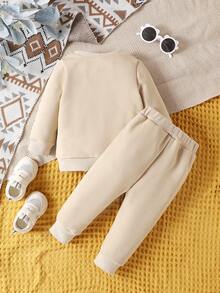 2023年春秋新款嬰兒男童獅子印花長袖運動服和慢跑褲套裝,休閒運動風格 - 杏色 - 查看 2