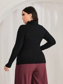 Mulvari Plus Turtleneck Ribbed Knit Sweater - Black - View 2