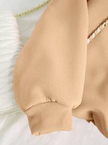 SHEIN Unity 大碼字母印花圓領連帽衫 - 卡其色 - 查看 5