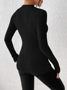 Chiquease Cut Out Front Mock Neck Tee Fall Cloth For Women - Black - View 2