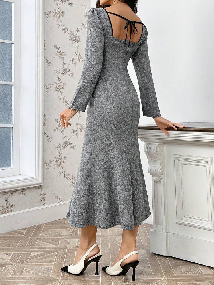 Contrast Binding Sweetheart Neck Mermaid Hem Dress