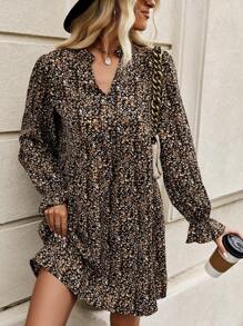 EMERY ROSE Allover Print Flounce Sleeve Smock Dress Fall Cloth For Women - Multicolor - View 4