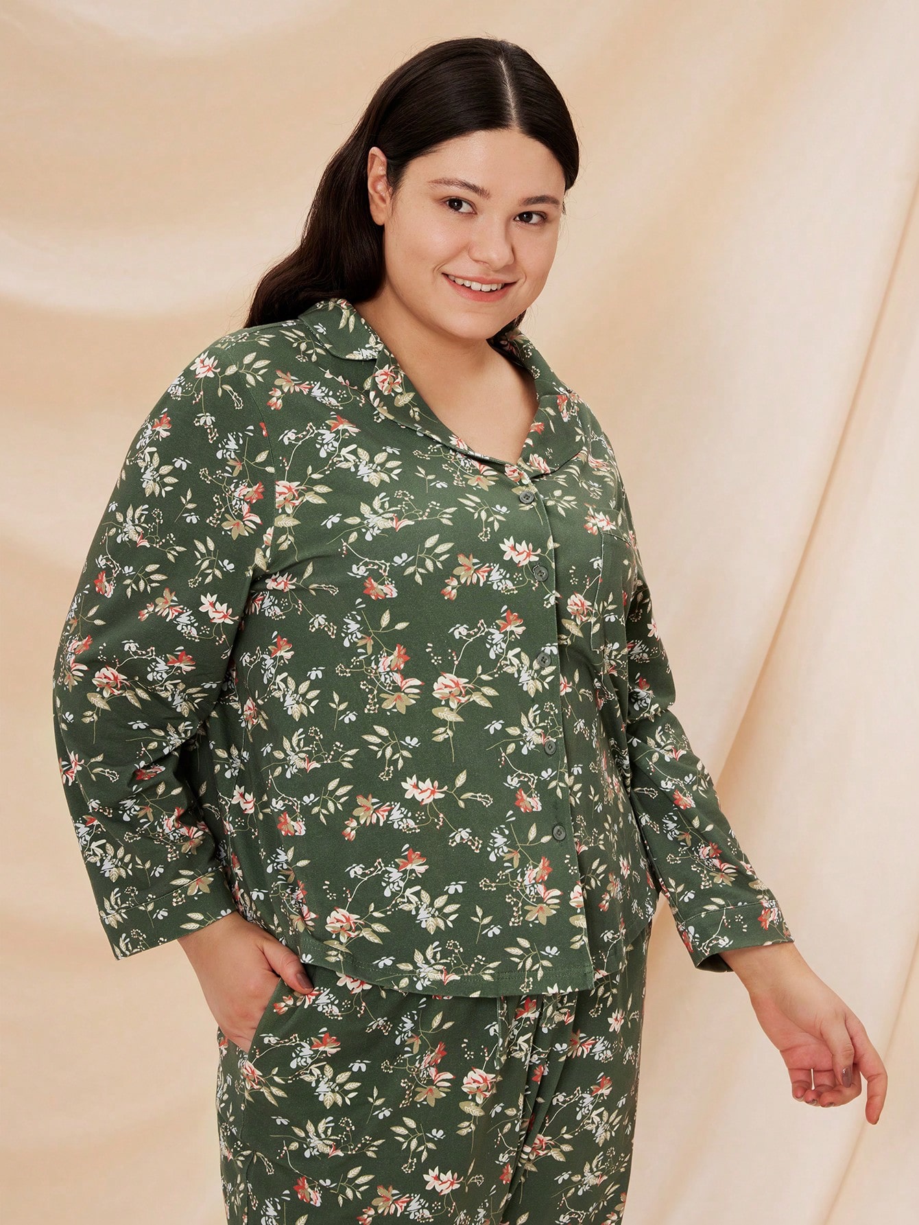 Pyjamas de Noël et du Nouvel An Femmes Plus Doux Coton Petit Imprimé Floral Long Ensemble de Pyjama Femme Ensemble de Détente Vêtements de Lingerie Pyjamas en Coton Cottagealumber