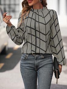 SHEIN LUNE 女款圓點燈籠袖襯衫 - 黑色 - 查看 3