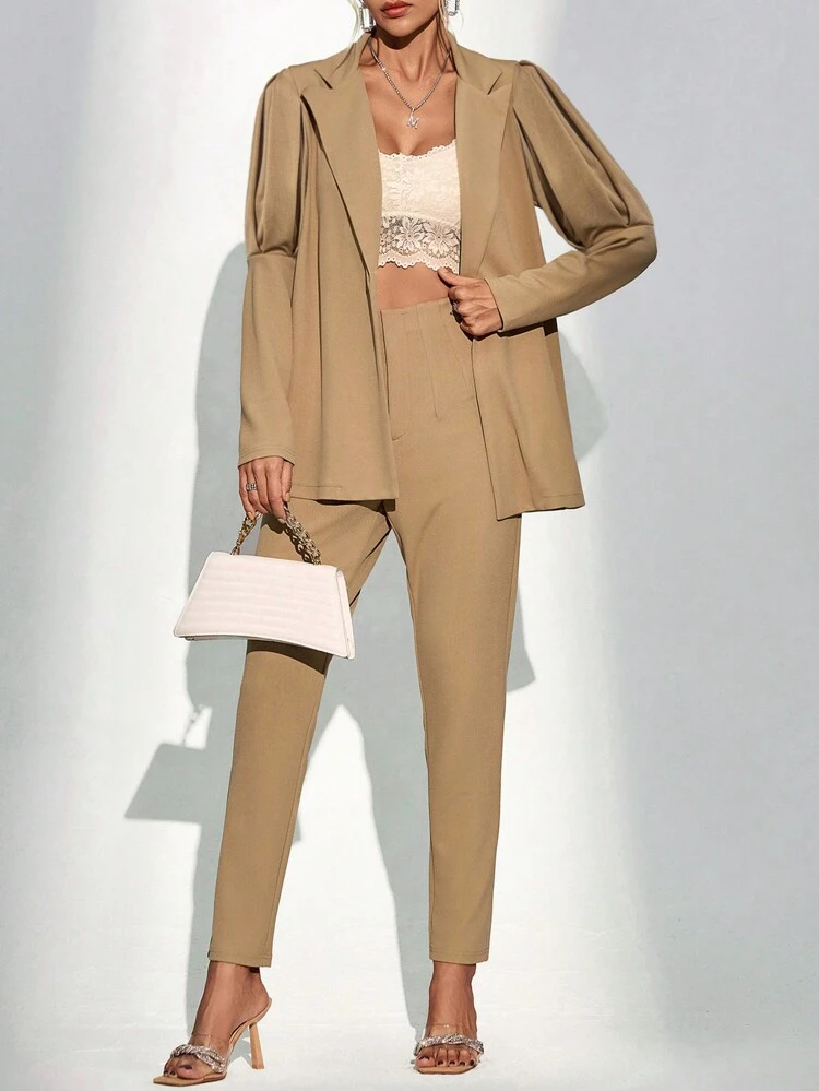 Solid Color Leg-Of-Mutton Sleeves Design Suit Set