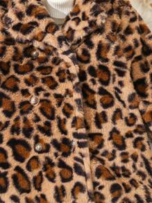 1 pieza Abrigo acolchado de doble botonadura de terciopelo con estampado de leopardo, de moda, para niñas bebés en otoño - Multicolor - Ver 3