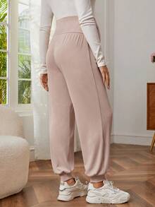 SHEIN Màu thuần Thai sản Quần Với Vòng eo có thể điều chỉnh - Màu Khaki - Xem 2