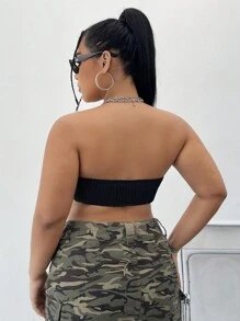 SHEIN EZwear 大码女式不对称下摆针织抹胸 - 黑色 - 查看 2