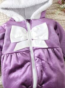 女嬰韓式毛絨羊毛連帽拉鍊連身褲,秋冬 - 紫色 - 查看 5