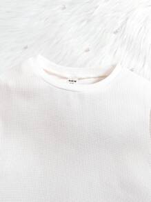 SHEIN Cô Gái Trẻ Sang trọng Tính hai mặt Họa tiết Lưới Tay áo dài Áo Và Dài Quần Ấm áp Đối với Mùa thu Và Mùa Đông - Màu be - Xem 4