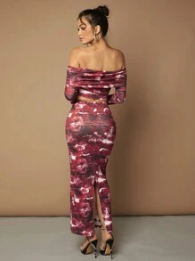 SHEIN BAE 女款紮染無袖上衣和裙子套裝 - 紅色 - 查看 2