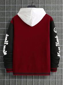 Manfinity LEGND Men Slogan Graphic Colorblock Varsity Baseball Jacket, Men's Long Sleeve Graphic Varsity Jacket, For Fall - Multicolor - View 2