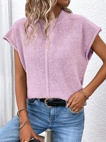 SHEIN Essnce Batwing Sleeve Sweater Vest - Pink - View 3