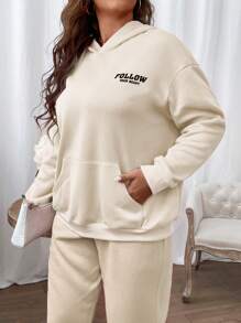 Flirla Plus Pouch Pocket Letter Graphic Hoodie & Joggers - Apricot - View 5