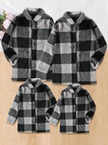 SHEIN Cô gái Tween In kẻ sọc Buffalo áo - Đen và trắng - Xem 3