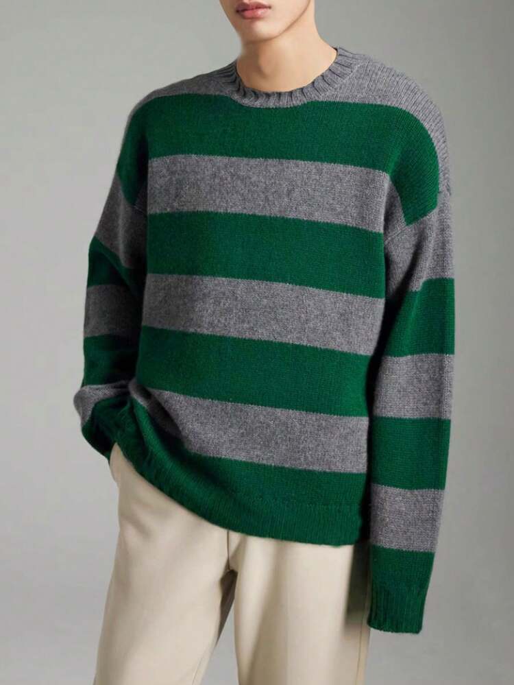 Men's Oversize Color Block Long Sleeve Sweater