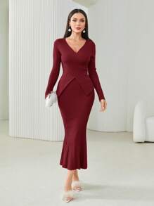 Modelyn Crossover Sweater & Knit Skirt - Burgundy - View 5