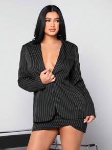 SHEIN SXY Backless Sexy Clubwear Striped Women'S Suit Set - Black and White - View 5