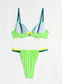SHEIN Swim Women's Summer Beach Colorblock Neon Bikini Set Bathing Suit - Multicolor - View 4