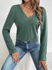 SHEIN Frenchy Guipure Lace Insert Tee - Dark Green - View 4
