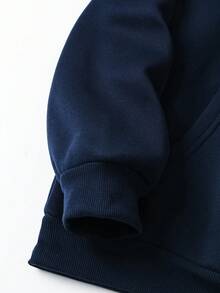 SHEIN EZwear Tiếng Anh In Đồ họa Hoodie - Màu xanh hải quân - Xem 3