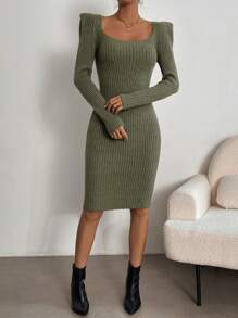 SHEIN Privé 女士綠色毛衣連身裙 - 綠色 - 查看 1