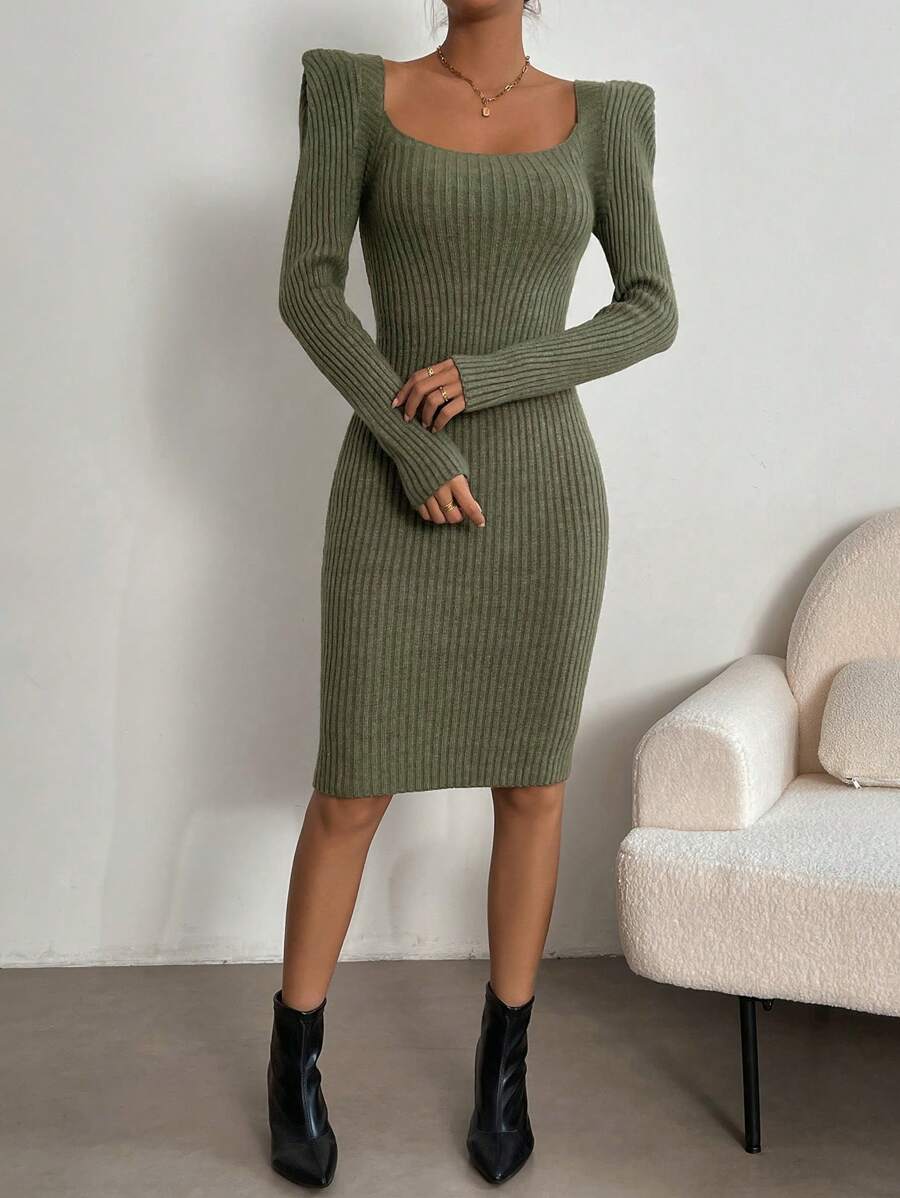 SHEIN Privé 女士綠色毛衣連身裙 - 綠色 - 查看 1