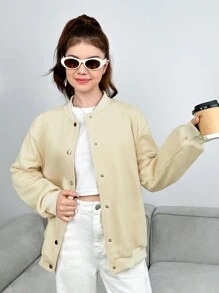 Teenage Girls' Casual Street Style Letter Printed Baseball Jacket - Apricot - View 4