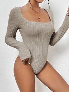 SHEIN Frenchy Của phụ nữ Cổ vuông Áo liền quần chặt - Rượu sâm banh - Xem 4