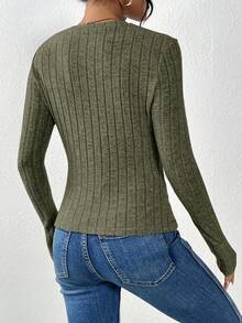 SHEIN Frenchy Solid Color Asymmetrical Hem T-Shirt - Army Green - View 2