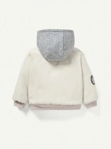 Cozy Pixies Baby Boys' Thick Padded Coat With Hood, Color Blocking Drop Shoulder And 2 In 1 Design - White - View 2
