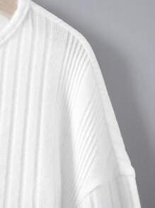 SHEIN Tween Girl Màu Trơn Dài Tay Ngắn Chiều Dài Rớt Vai Áo Có Đường Viền Cổ Chữ V - trắng - Xem 3