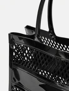 SHEIN VCAY 鏤空設計雙把手托特包 - 黑色 - 查看 3