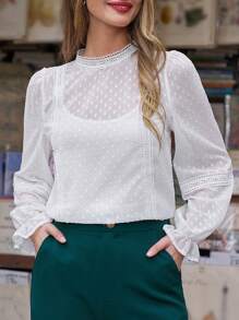 SHEIN Frenchy Sznurówka Patchwork Rękaw z falbanką  Bluzki