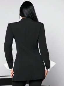 SHEIN SXY 女性拼接領雙排扣西裝外套 - 黑色 - 查看 2