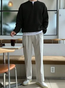 DAZY Men Zipper Front Drop Shoulder Fall Sweater Without Tee Business Attire Quarter Zip Men - Black - View 3