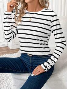 SHEIN Frenchy In sọc Áo thun - Đen và trắng - Xem 4