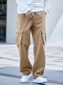 Manfinity EMRG Men's Loose Fit Denim Jeans Featuring Decorative Pocket Design - Khaki - View 4