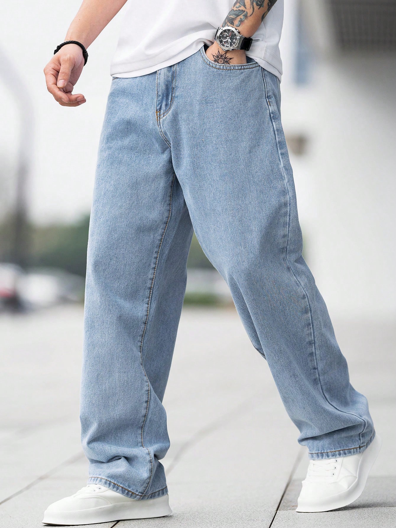 Manfinity Hypemode Men Cotton Slant Pocket Loose Fit Loose Jeans SHEIN Manfinity Hypemode Men Cotton Slant Pocket Loose Fit Loose Jeans SHEIN