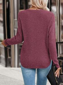 SHEIN LUNE 下垂肩肋編tee - 中紫紅色 - 查看 2