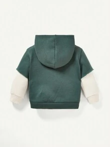 Infant Boys' Letter Embroidered Hooded Color Contrast Sweatshirt Set - Green - View 3