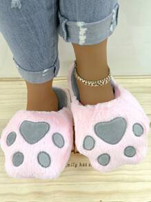 Autumn And Winter Sewing Shoes Round Toe Women's One Size Fits All Toe Cat Paw Slippers - Pink - View 1