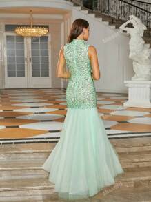 Missord Glitter & Mesh Mermaid Hem Evening Party Formal Dress