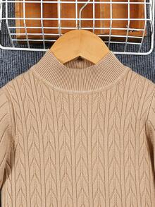 Cậu bé Tween Chất rắn Cổ giả Áo len - Màu Khaki - Xem 3