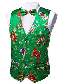 Men's Christmas Printed Suit Vest - Green - View 4