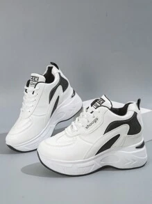 Ladies' White Platform Sneakers With Laces - White - View 3