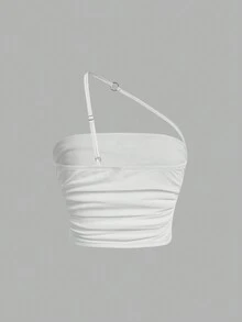 SHEIN MOD Pleated Asymmetric Collar Top - White - View 2