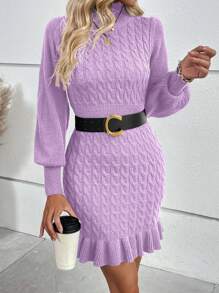 SHEIN Privé Xoắn Dan Ruffle Đúng mốt Của phụ nữ Đầm Áo len - Màu tím - Xem 6