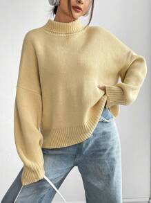 SHEIN Unity Của phụ nữ Áo cao cổ Áo len - Màu be - Xem 1